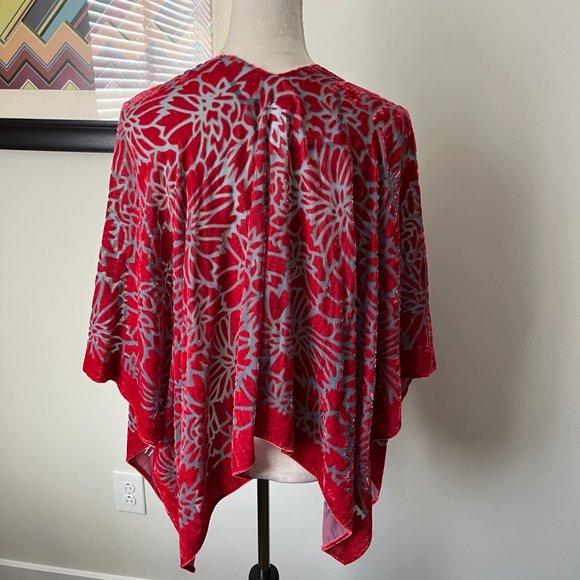 Marc New York Red/Gray Velvet Burnout Shrug OS - Picture 3 of 5